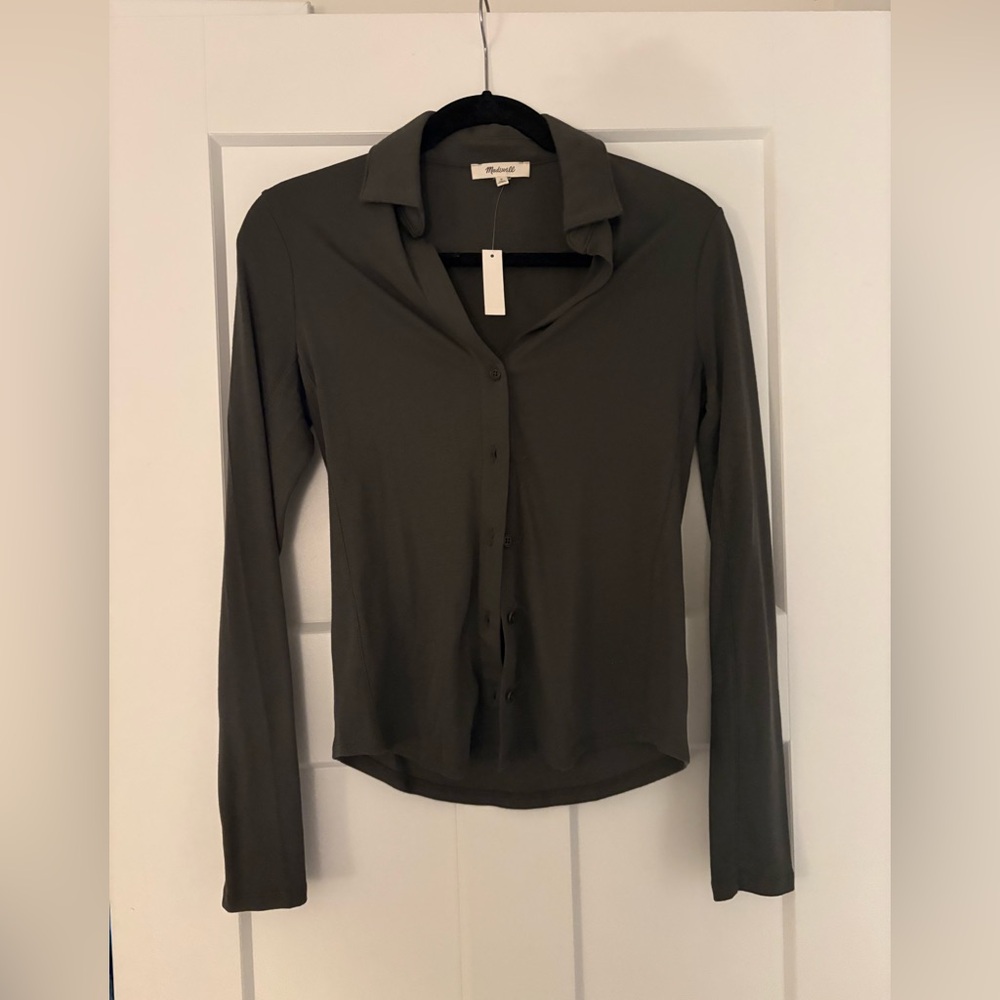 Madewell Camp Dark Olive Long Sleeve Top NWT